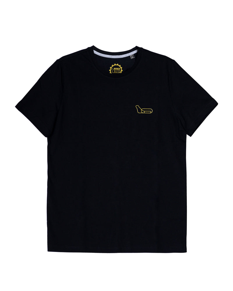 Black t-shirt with Monza gold circuit logo