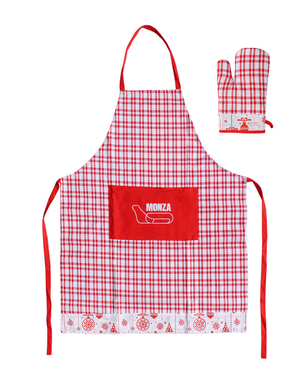 Christmas apron and glove kitchen set