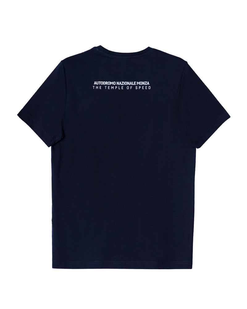 T-shirt blu logo circuito argento Monza